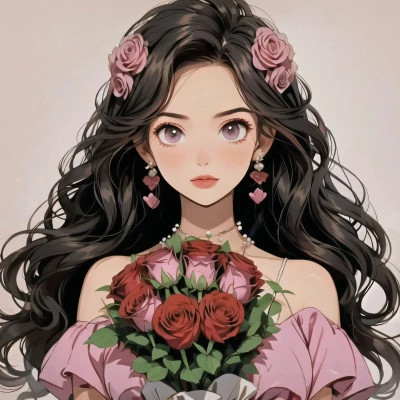 动漫治愈系捧花少女头像图片