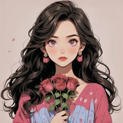 动漫治愈系捧花少女头像图片