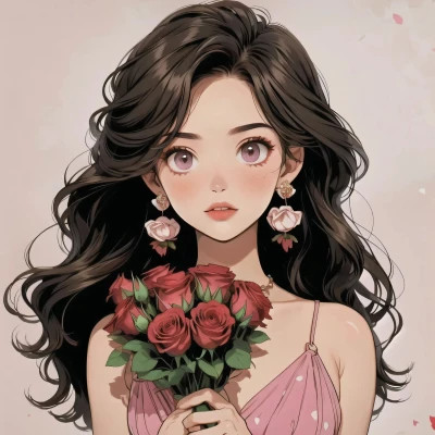动漫治愈系捧花少女头像图片