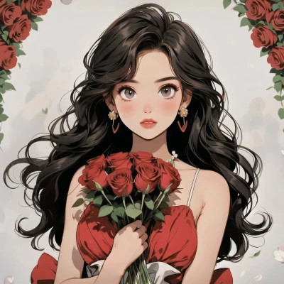动漫治愈系捧花少女头像图片