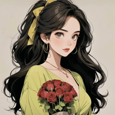 动漫治愈系捧花少女头像图片
