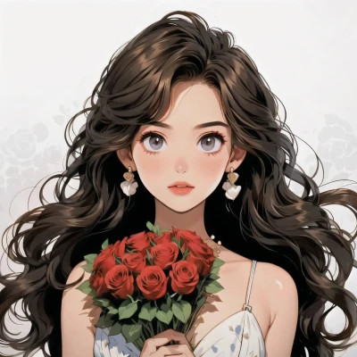 动漫治愈系捧花少女头像图片