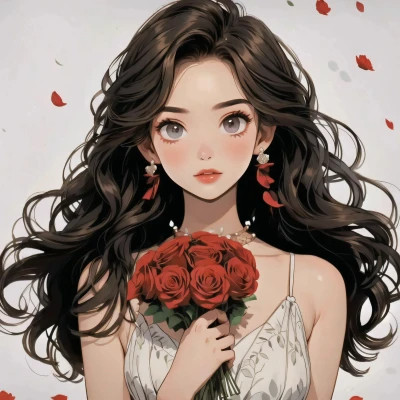 动漫治愈系捧花少女头像图片