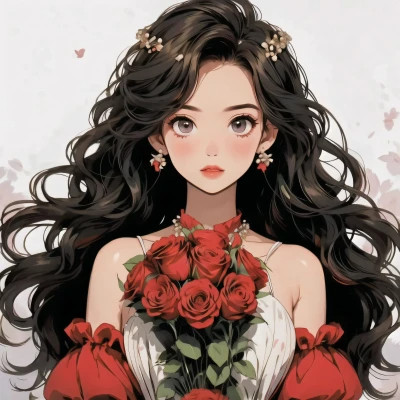 动漫治愈系捧花少女头像图片