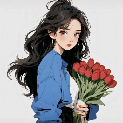 动漫治愈系捧花少女头像图片