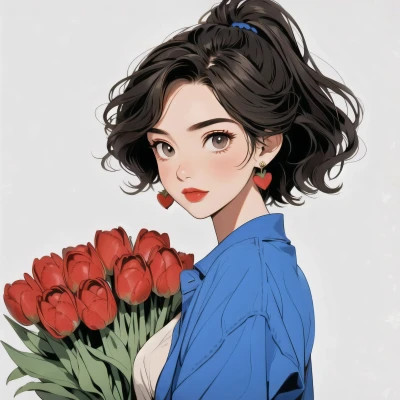 动漫治愈系捧花少女头像图片