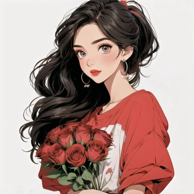 动漫治愈系捧花少女头像图片