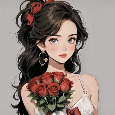 动漫治愈系捧花少女头像图片