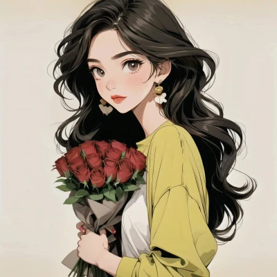 动漫治愈系捧花少女头像图片