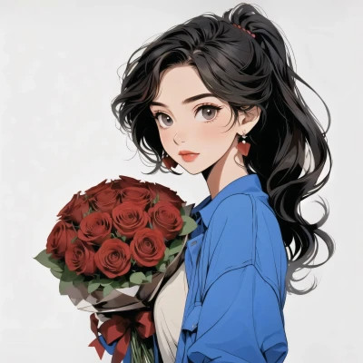 动漫治愈系捧花少女头像图片