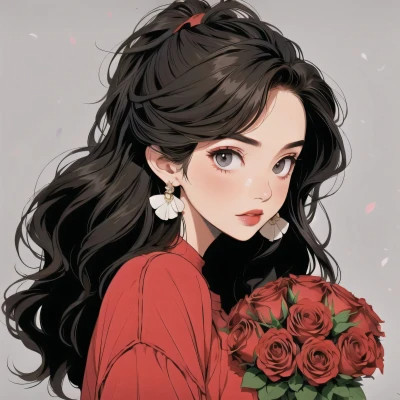 动漫治愈系捧花少女头像图片