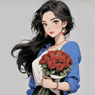 动漫治愈系捧花少女头像图片
