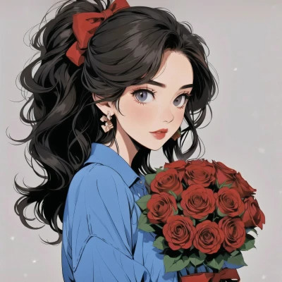 动漫治愈系捧花少女头像图片