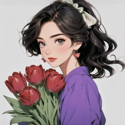 动漫治愈系捧花少女头像图片