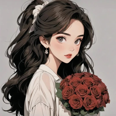 动漫治愈系捧花少女头像图片