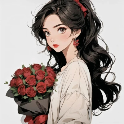 动漫治愈系捧花少女头像图片
