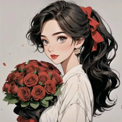 动漫治愈系捧花少女头像图片