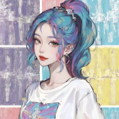 彩虹马尾女孩动漫头像图片