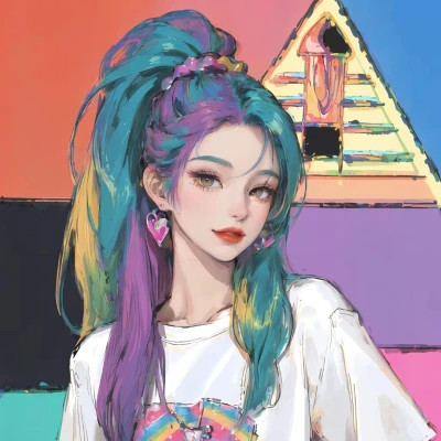 彩虹马尾女孩动漫头像图片