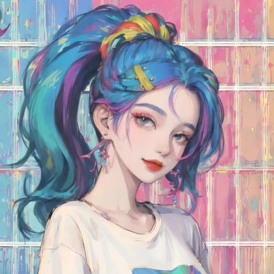 彩虹马尾女孩动漫头像图片