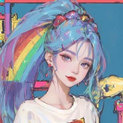 彩虹马尾女孩动漫头像图片