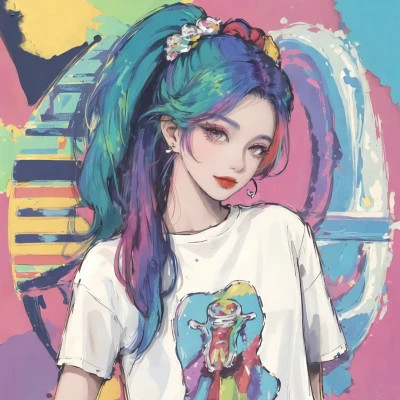 彩虹马尾女孩动漫头像图片