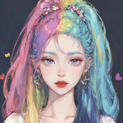 彩虹马尾女孩动漫头像图片
