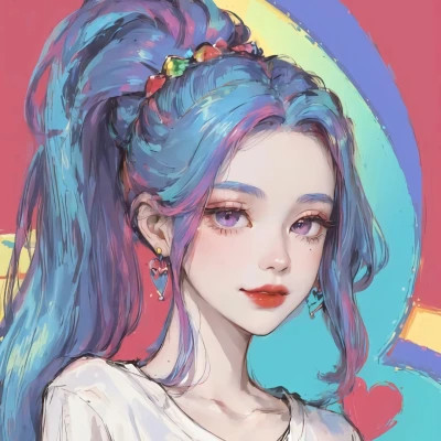 彩虹马尾女孩动漫头像图片