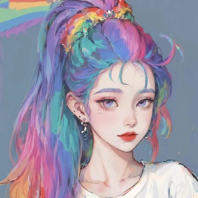 彩虹马尾女孩动漫头像图片