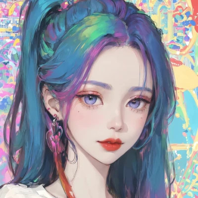 彩虹马尾女孩动漫头像图片