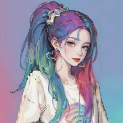 彩虹马尾女孩动漫头像图片