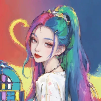 彩虹马尾女孩动漫头像图片