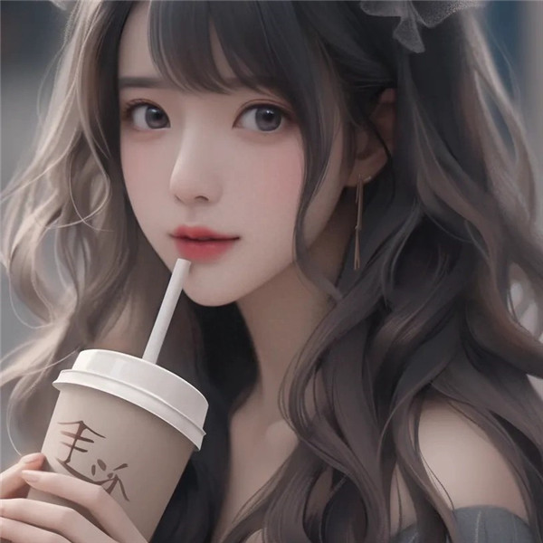 喝奶茶的动漫女生头像图片