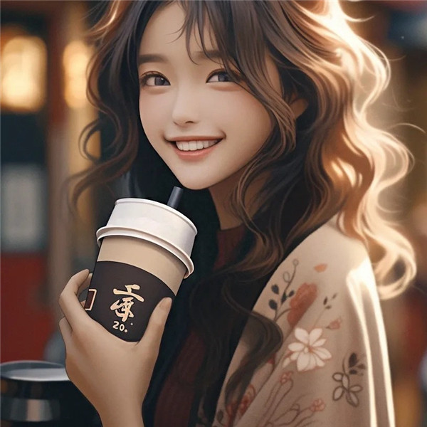 喝奶茶的动漫女生头像图片