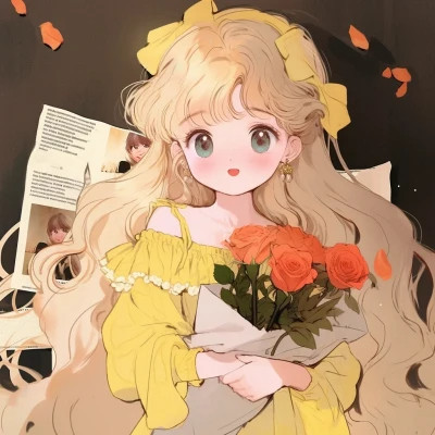捧花旧漫女生头像图片