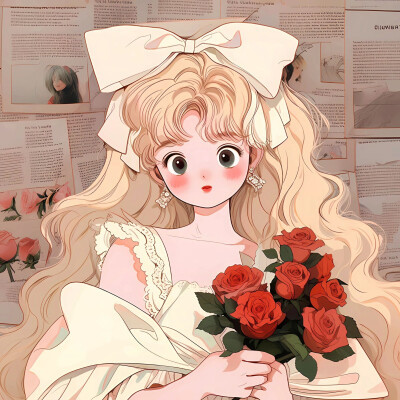 捧花旧漫女生头像图片