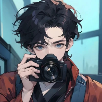 一男一女拿相机动漫头像图片