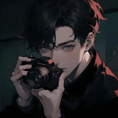 一男一女拿相机动漫头像图片