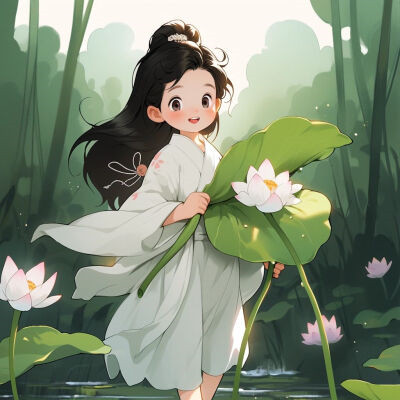 唯美又可爱的荷花女生动漫头像图片