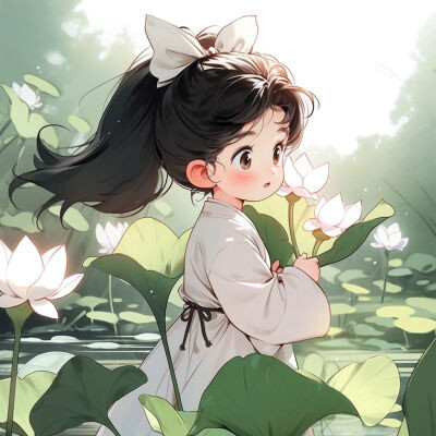 唯美又可爱的荷花女生动漫头像图片