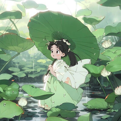 唯美又可爱的荷花女生动漫头像图片