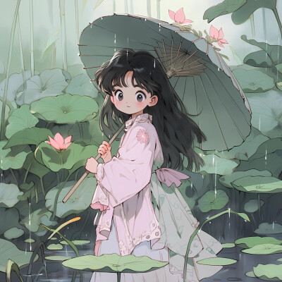 唯美又可爱的荷花女生动漫头像图片