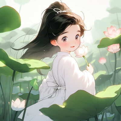 唯美又可爱的荷花女生动漫头像图片