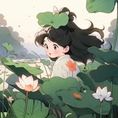 唯美又可爱的荷花女生动漫头像图片