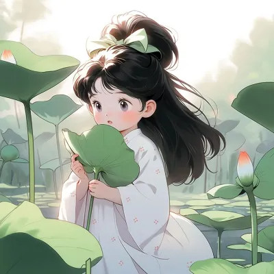 唯美又可爱的荷花女生动漫头像图片