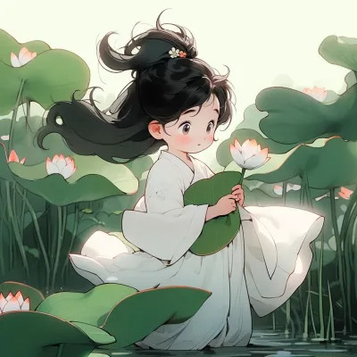 唯美又可爱的荷花女生动漫头像图片