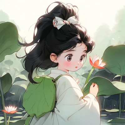 唯美又可爱的荷花女生动漫头像图片