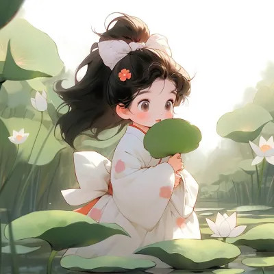 唯美又可爱的荷花女生动漫头像图片
