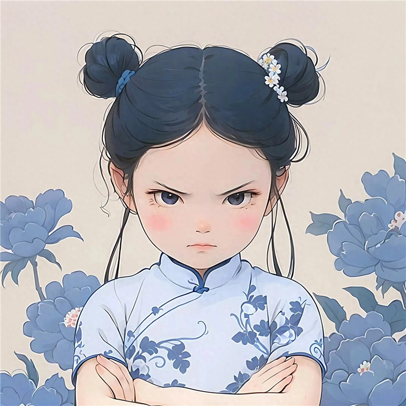 小女孩双手抱胸生气奶凶奶凶头像图片