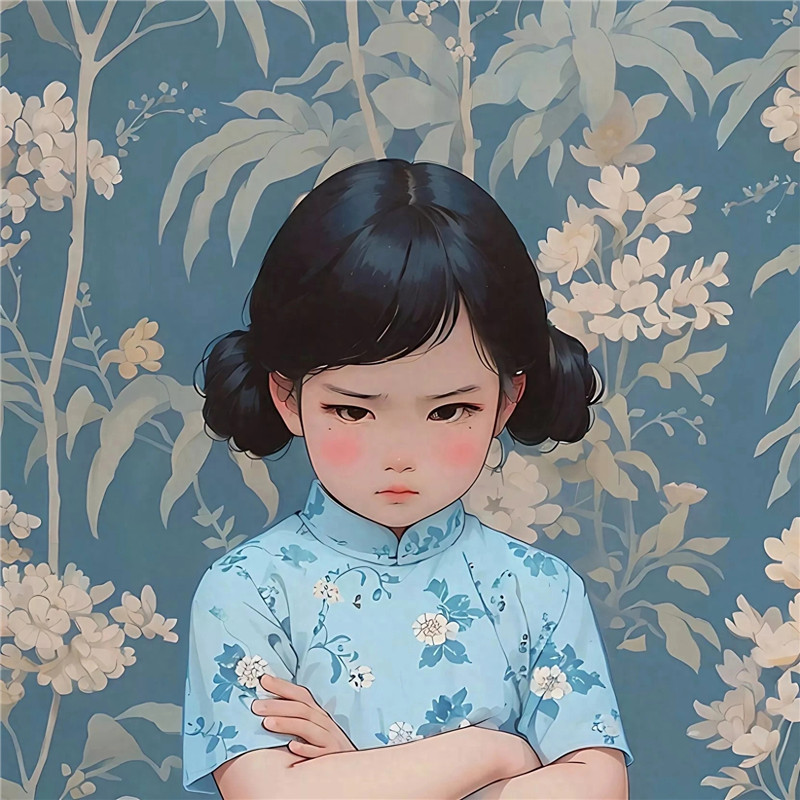 小女孩双手抱胸生气奶凶奶凶头像图片